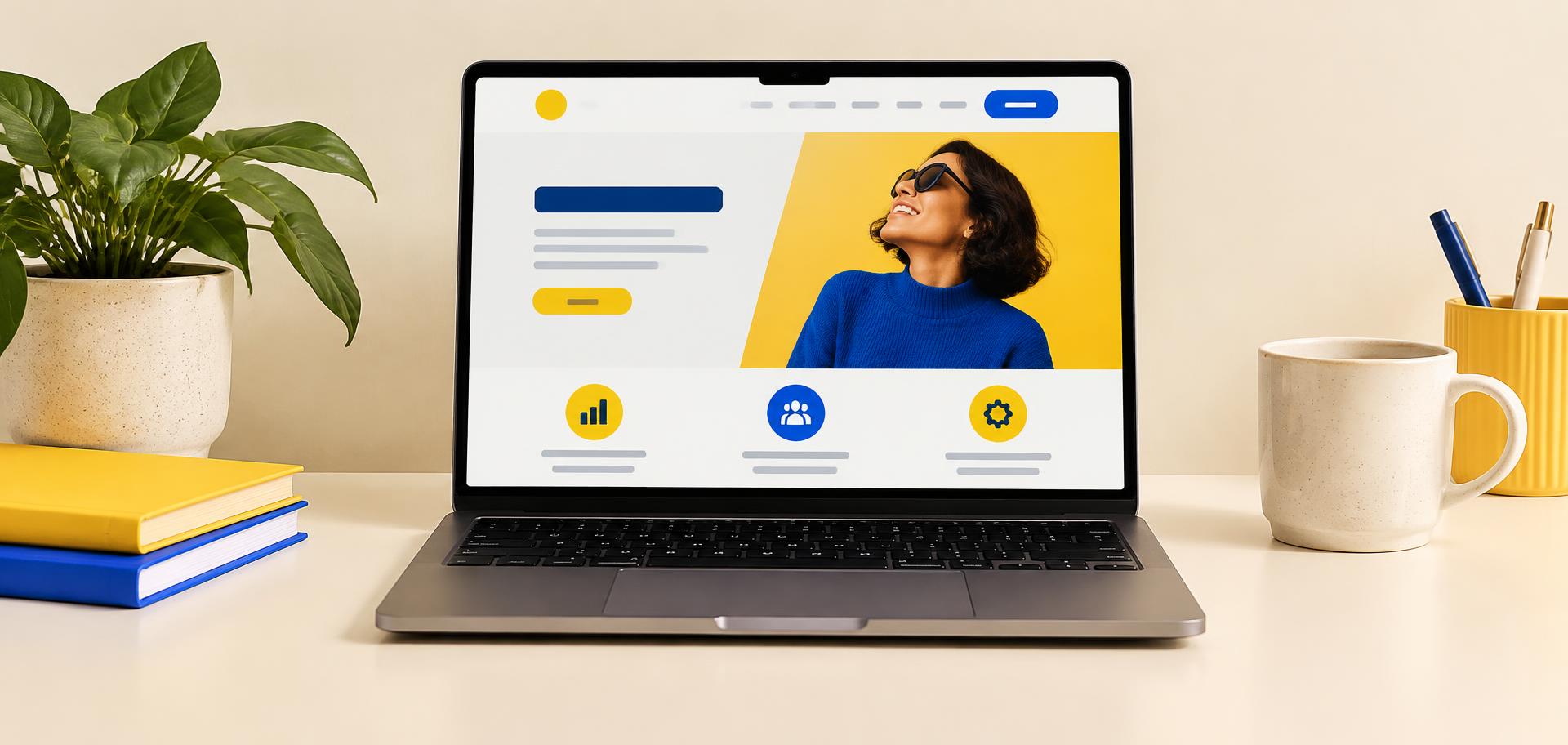 Laptop med en modern hemsida designad av Modern Page UF